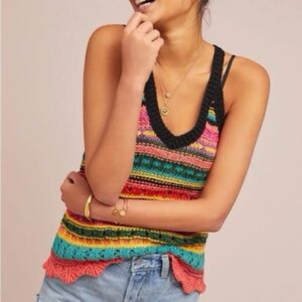 Akemi + Kin (Anthropologie) Knit Sweater Tank | Halter V‑Neck | Size Large